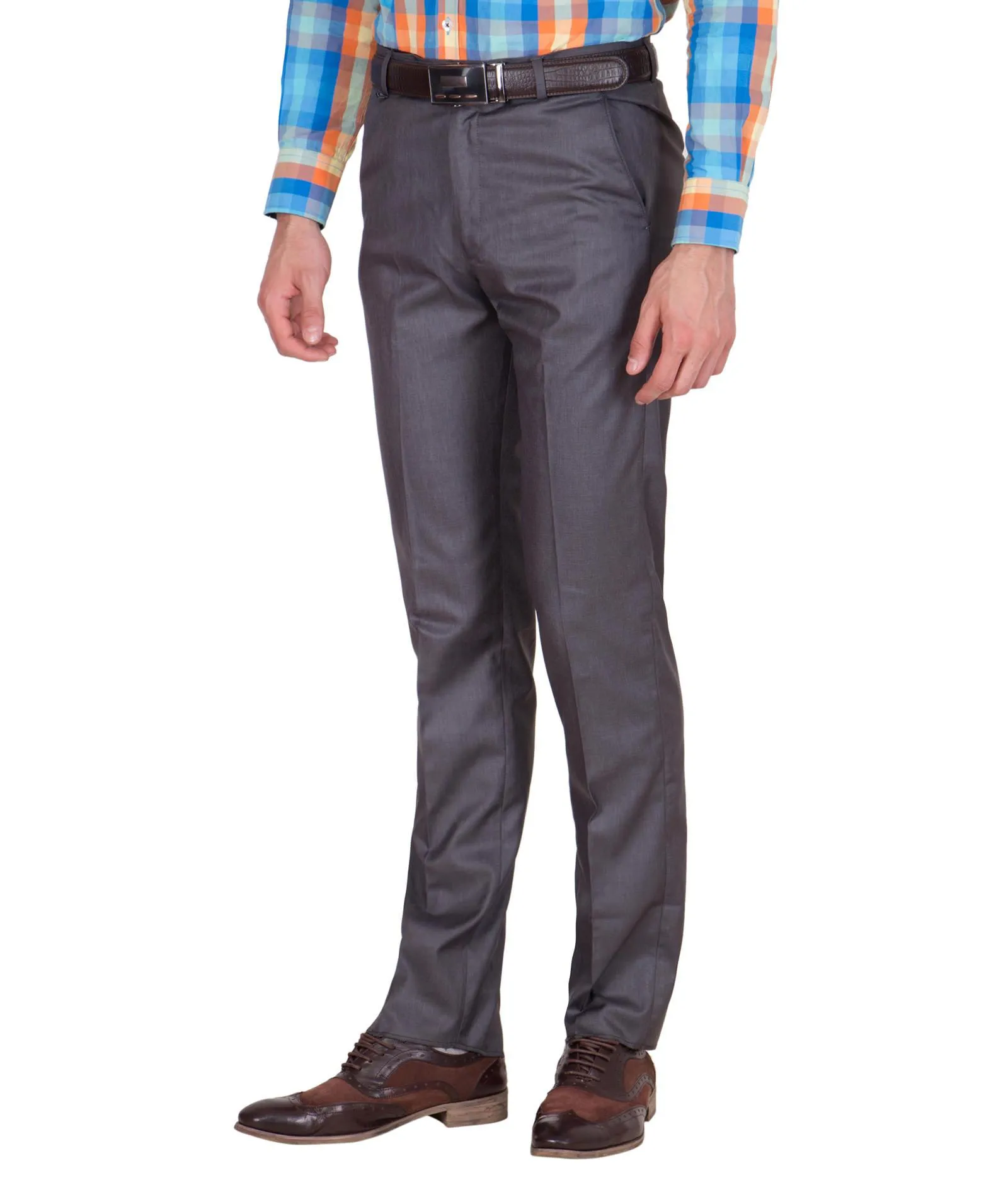 American-Elm Men's Cotton Blend Dark Grey Formal Trouser