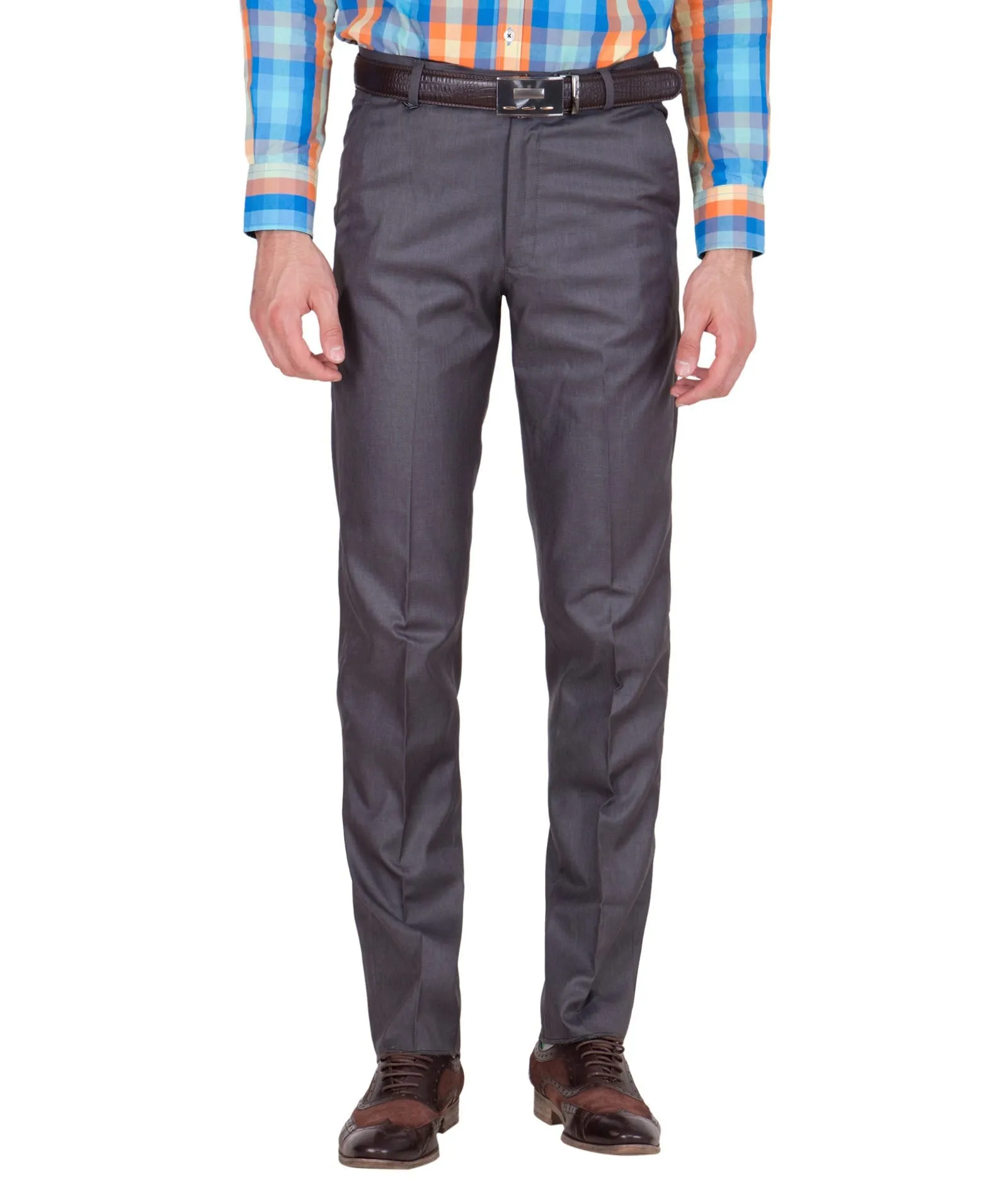 American-Elm Men's Cotton Blend Dark Grey Formal Trouser