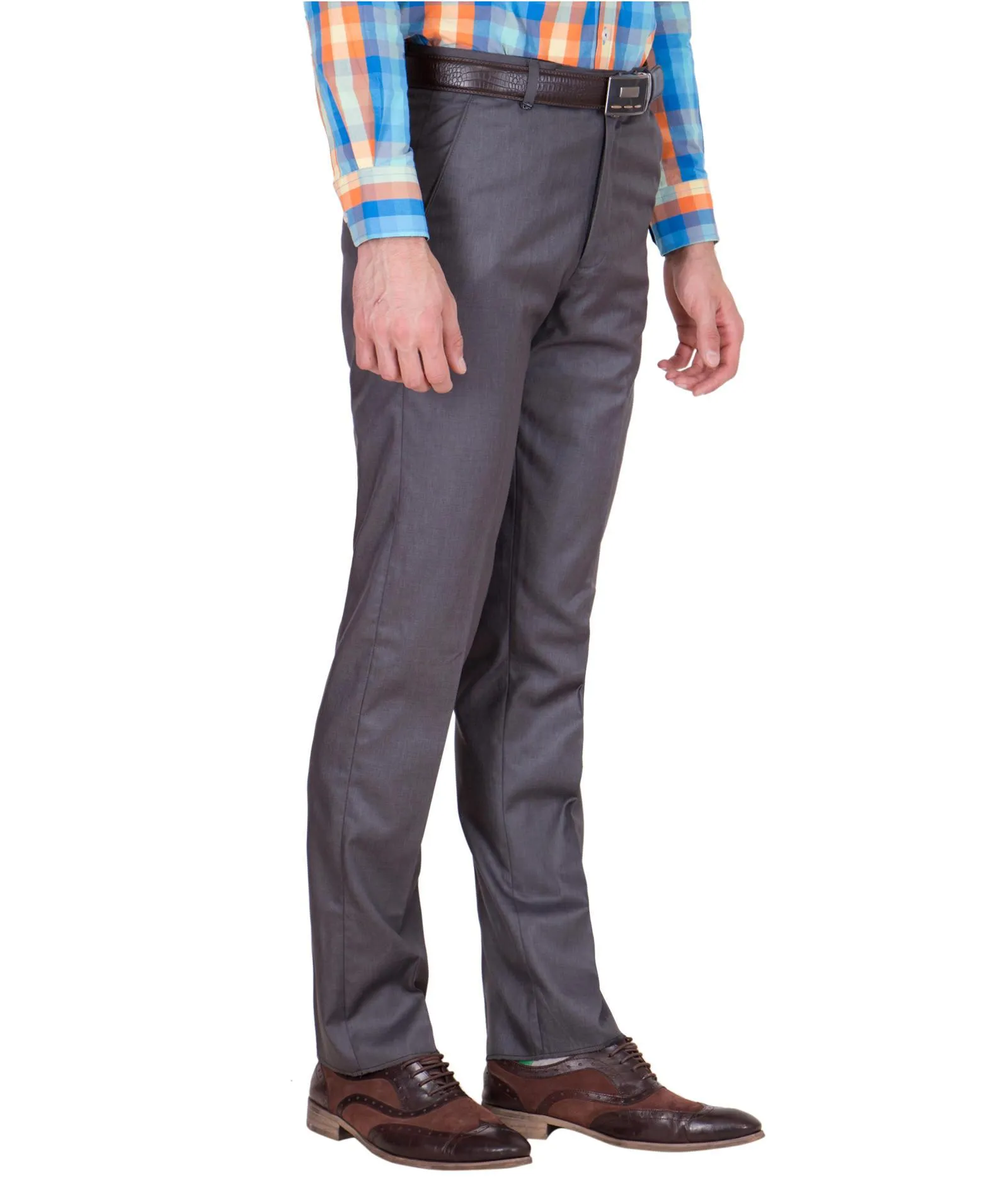 American-Elm Men's Cotton Blend Dark Grey Formal Trouser