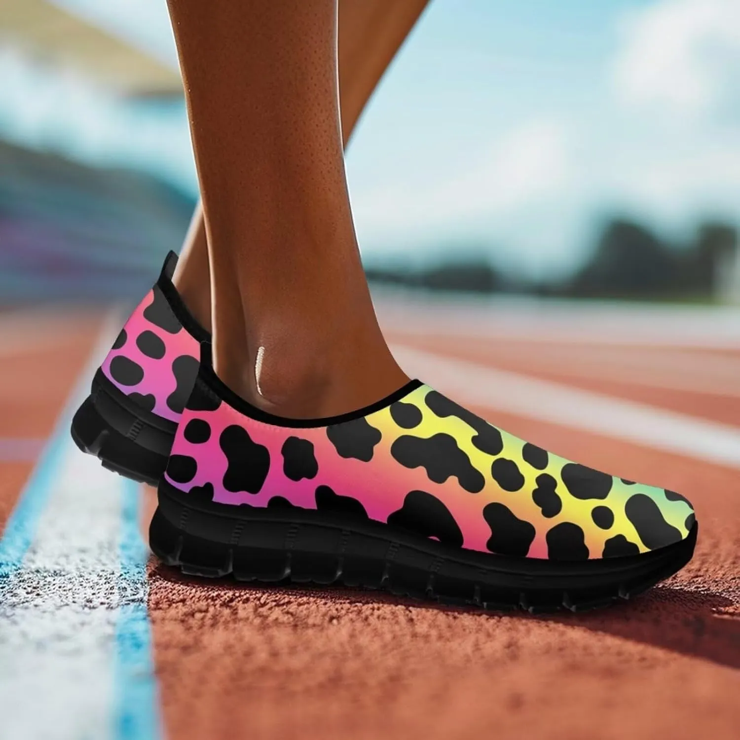 Animal Print Loafers for Women Dressy Non Slip Breathable Athletic Sneaker Lightweight Low Cut Tennis Shoes Flat Walking Driving Shoe