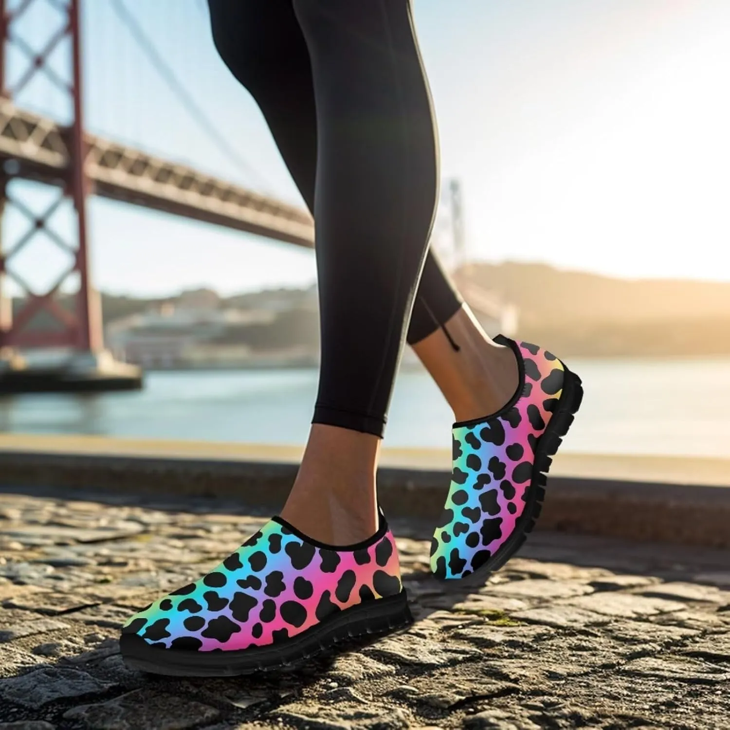Animal Print Loafers for Women Dressy Non Slip Breathable Athletic Sneaker Lightweight Low Cut Tennis Shoes Flat Walking Driving Shoe