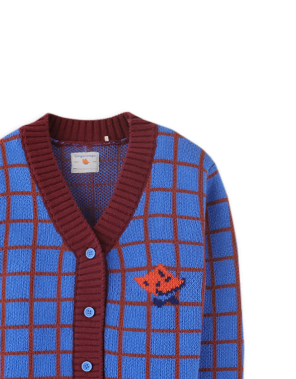 BOYS GRIDS AND FOX HEAD INTARSIA CARDIGAN
