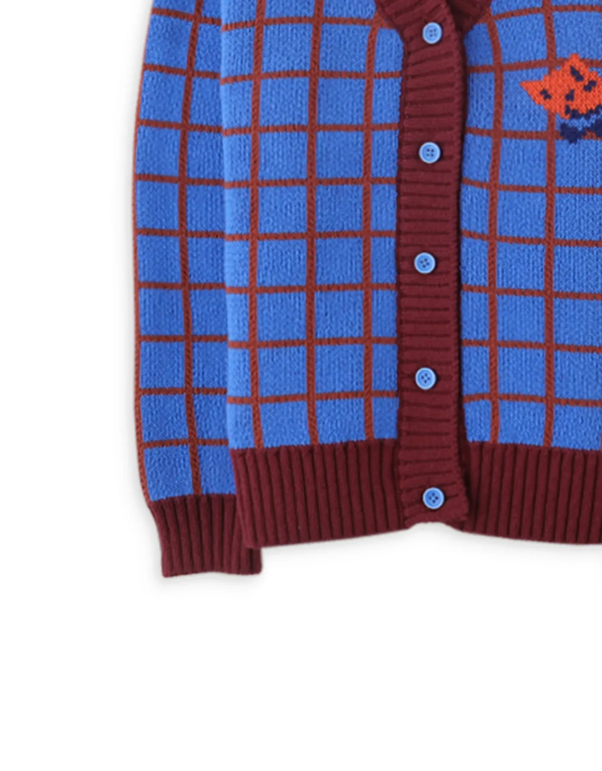 BOYS GRIDS AND FOX HEAD INTARSIA CARDIGAN
