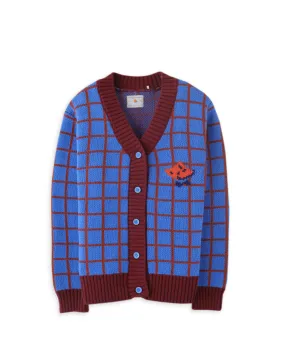 BOYS GRIDS AND FOX HEAD INTARSIA CARDIGAN