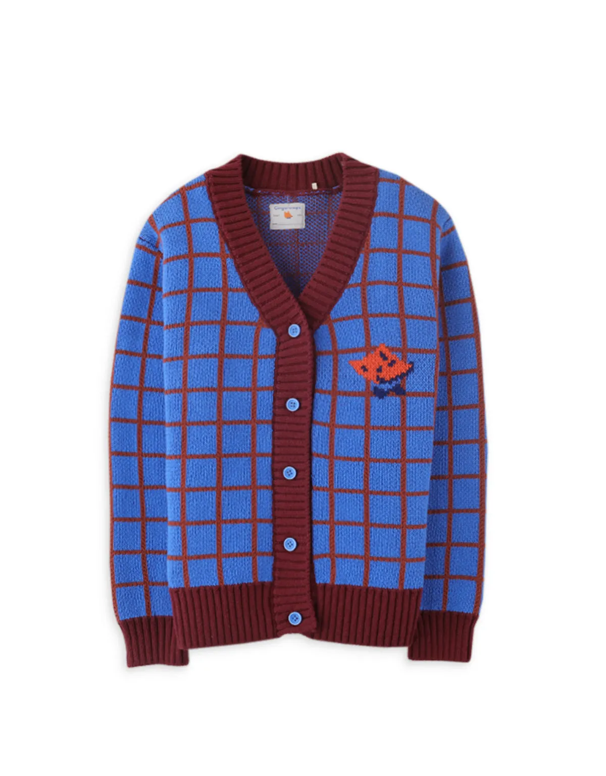 BOYS GRIDS AND FOX HEAD INTARSIA CARDIGAN