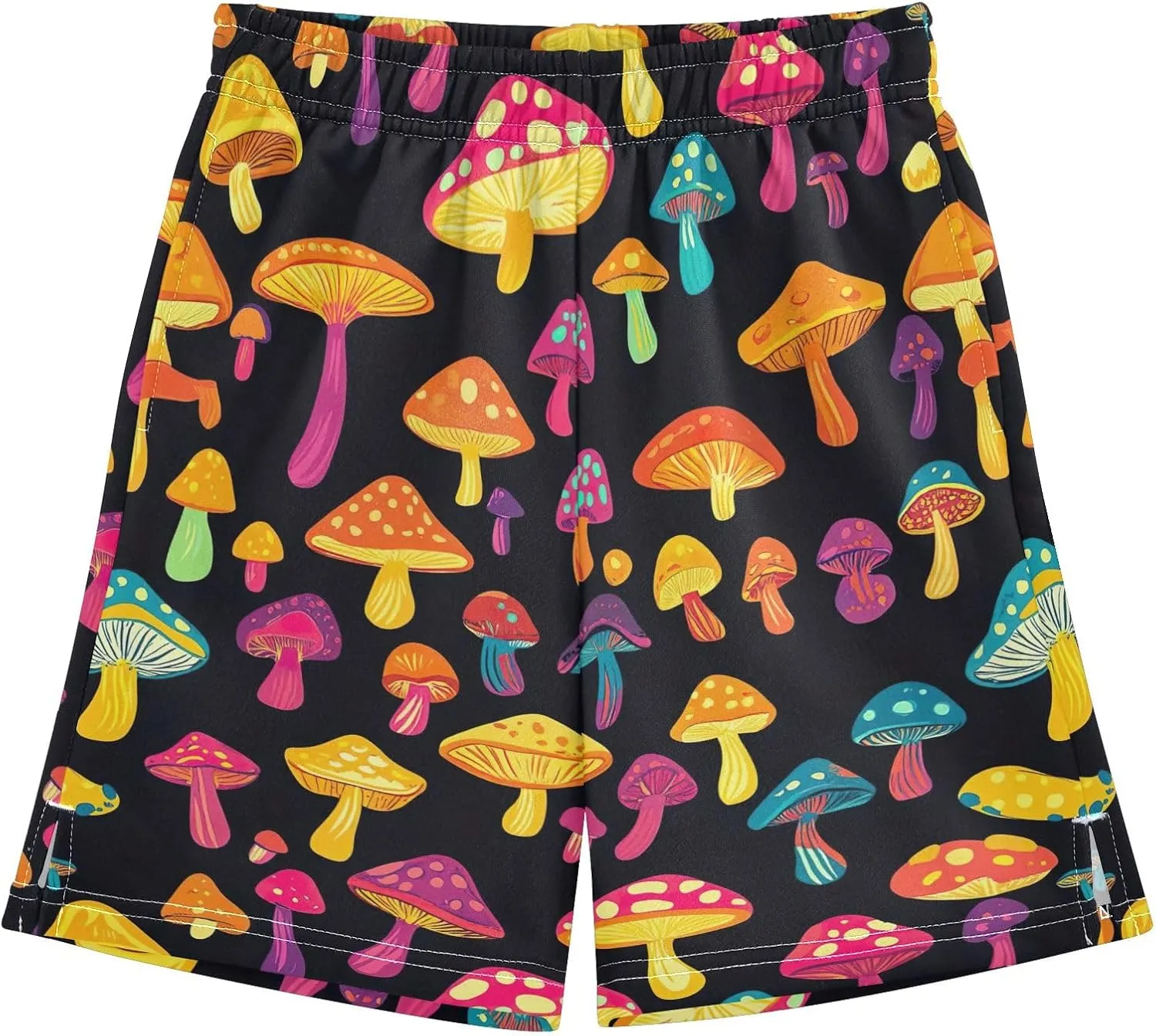 Boys Summer Casual Shorts Colorful Cartoon Mushrooms Elastic Waist Athletic Lounge Shorts with Pockets Streetwear 7-15Y