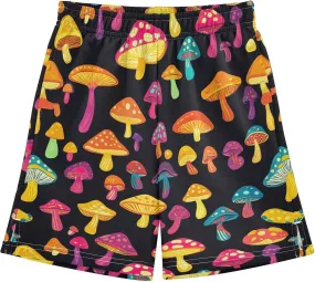 Boys Summer Casual Shorts Colorful Cartoon Mushrooms Elastic Waist Athletic Lounge Shorts with Pockets Streetwear 7-15Y