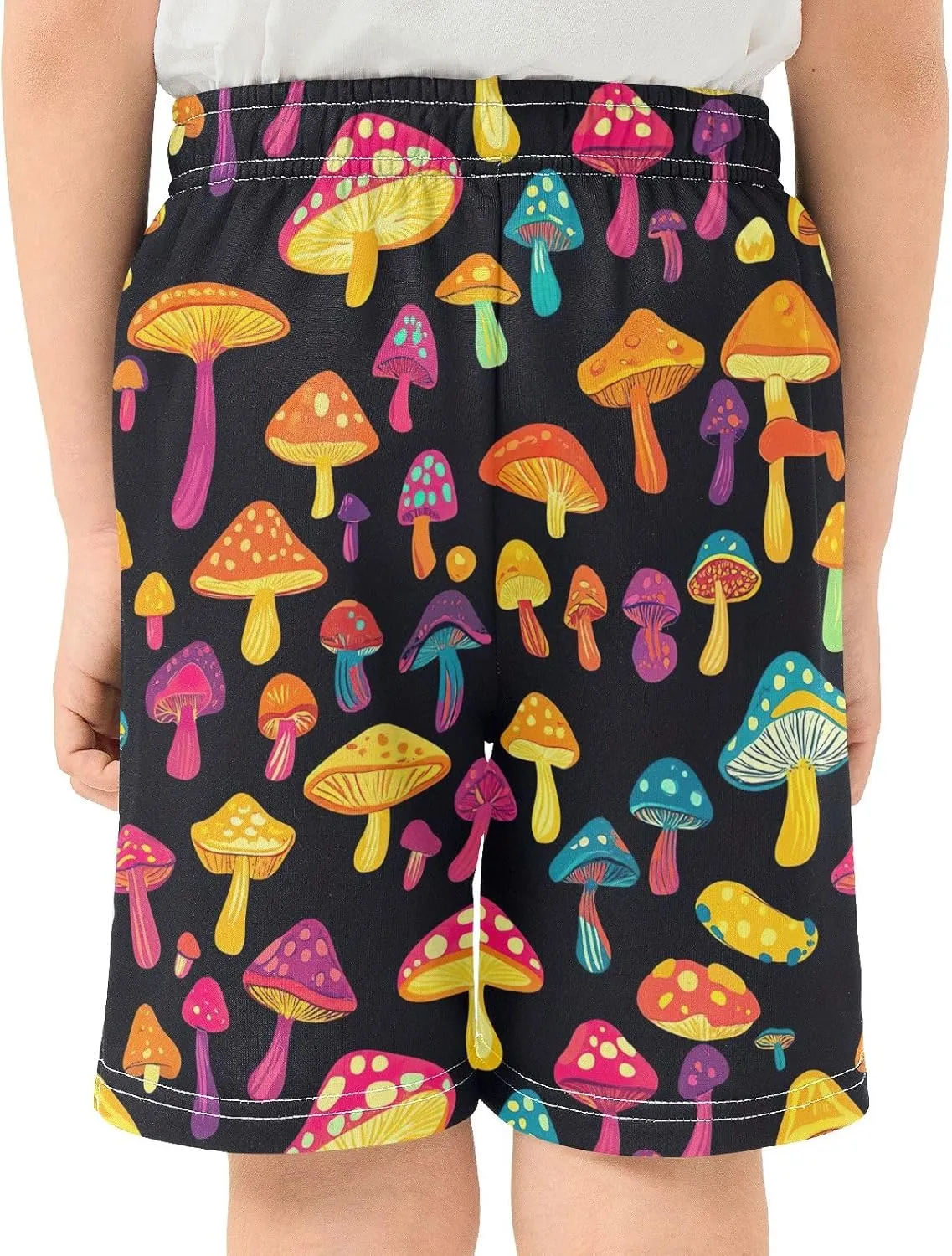 Boys Summer Casual Shorts Colorful Cartoon Mushrooms Elastic Waist Athletic Lounge Shorts with Pockets Streetwear 7-15Y