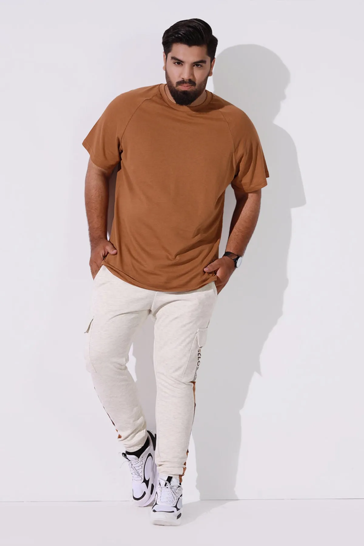 Brown Panel Striped Jog Pants (Plus Size) - P22 - MTR035P