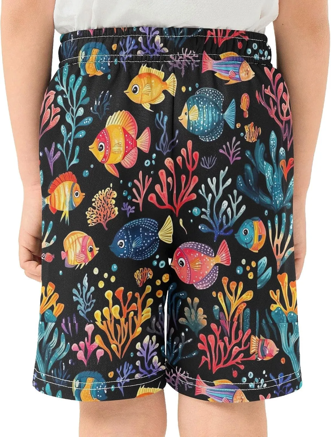CHIFIGNO Colorful Cartoon Fish Youth Boy Shorts Sweat Shorts Elastic Waist with Pockets Homewear 7-15Y