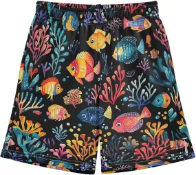CHIFIGNO Colorful Cartoon Fish Youth Boy Shorts Sweat Shorts Elastic Waist with Pockets Homewear 7-15Y