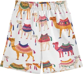 CHIFIGNO Colorful Ethnic Camel Casual Shorts with Pockets for Boys Elastic Waist Sweat Shorts Sports 7-15Y