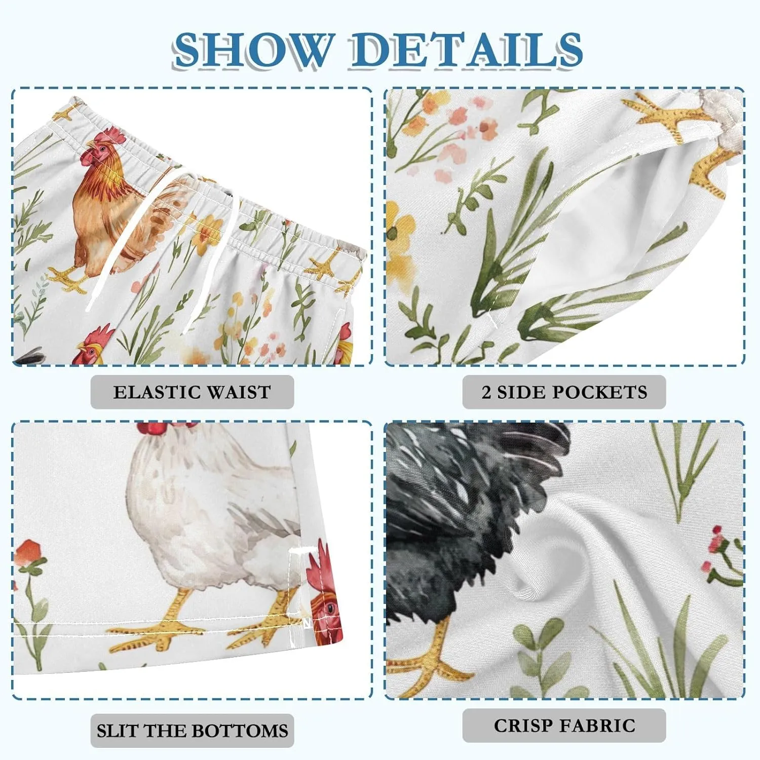CHIFIGNO Colorful Roosters Cute Flowers Youth Boy Summer Casual Shorts with Pockets Soft Athletic Shorts Sports 7-15Y