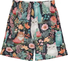 Colorful Cats Flowers Boys' Casual Shorts with Pockets Elastic Waist Athletic Gym Shorts Streetwear 7-15Y