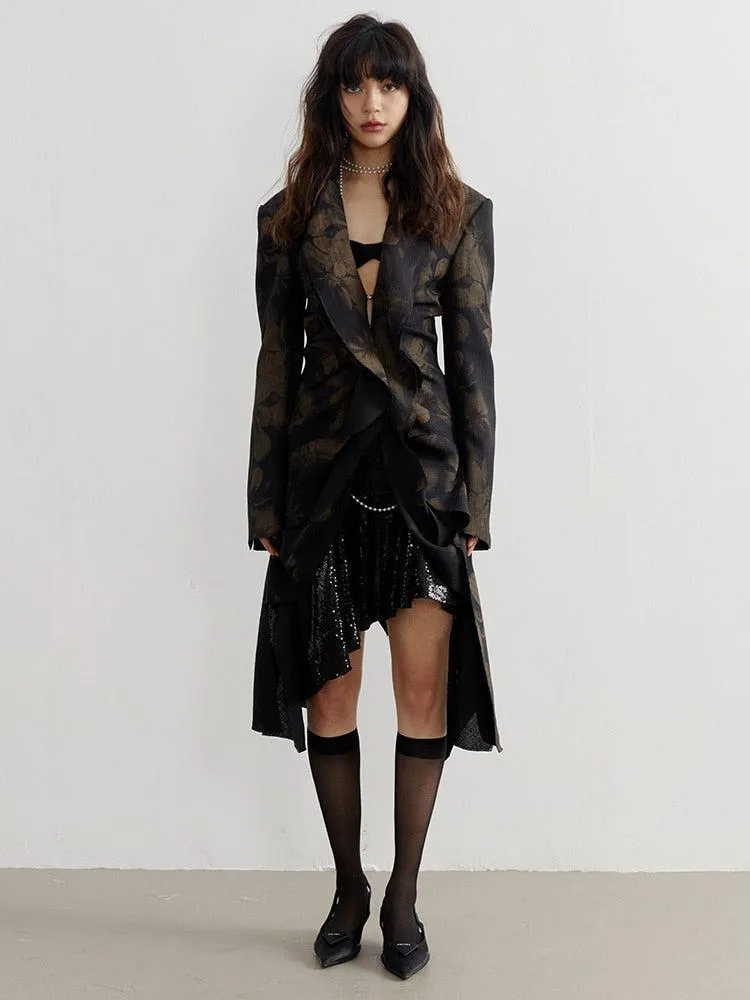 Dark Floral Asymmetric Blazer