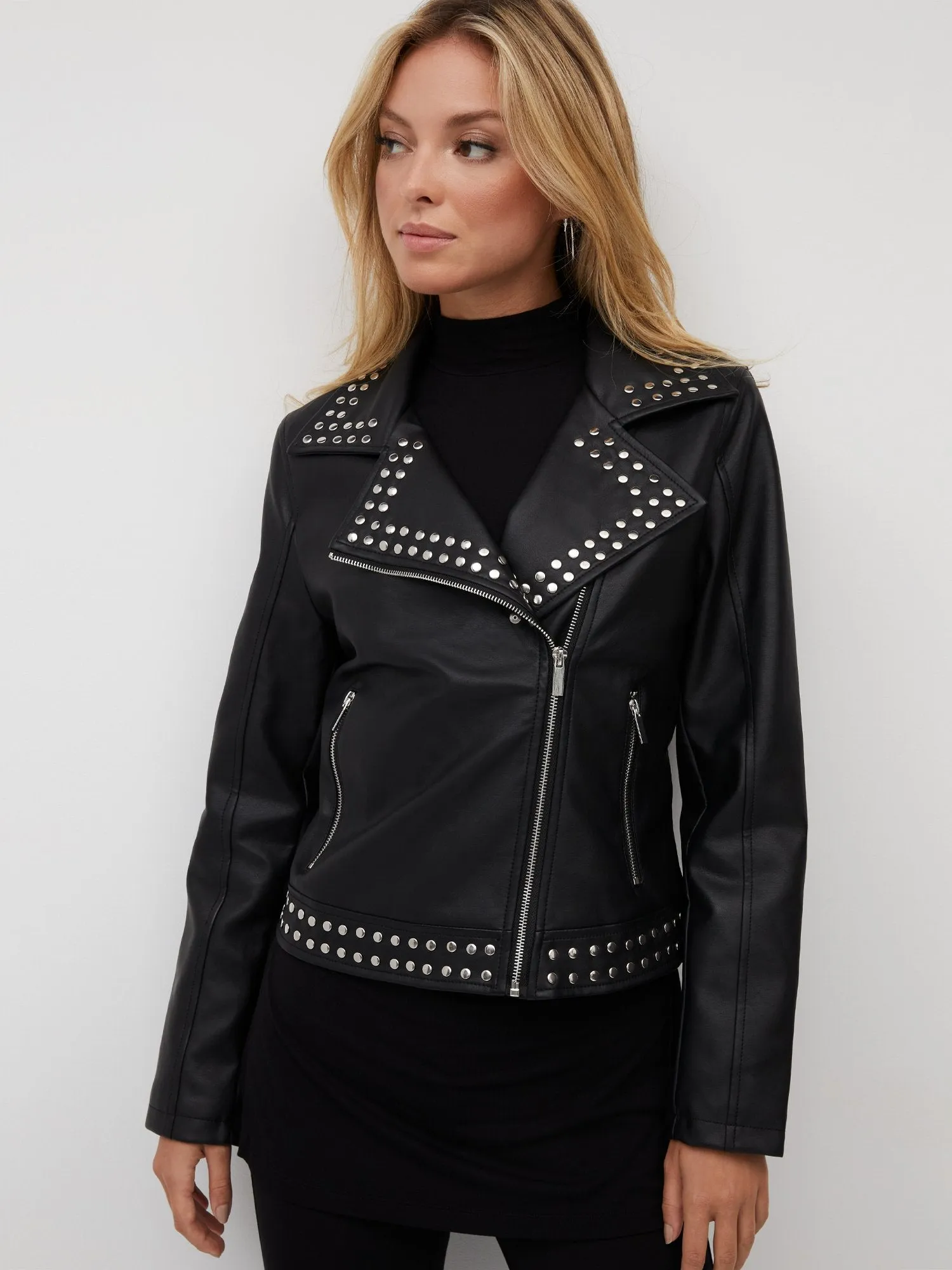 Faux-Leather Studded Jacket
