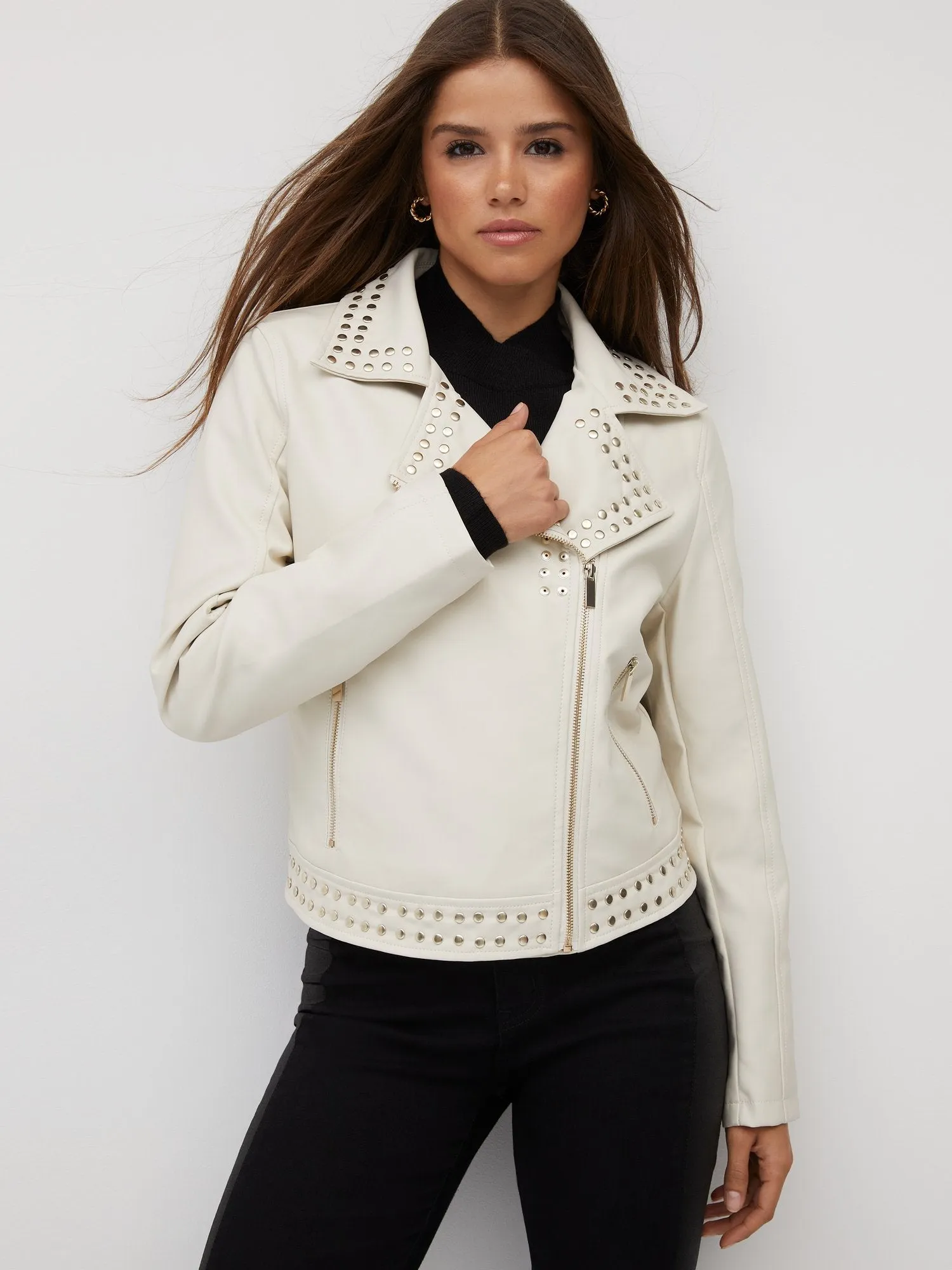 Faux-Leather Studded Jacket