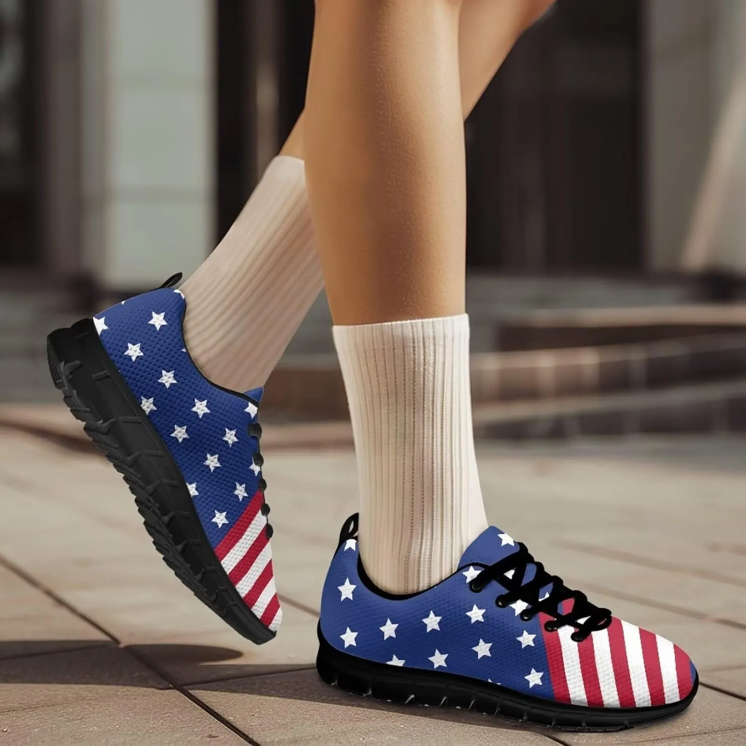 FKELYI Women's Halloween Christmas Decor Lace-up Sneakers Sports Running Shoes Lightweight Walking Flats