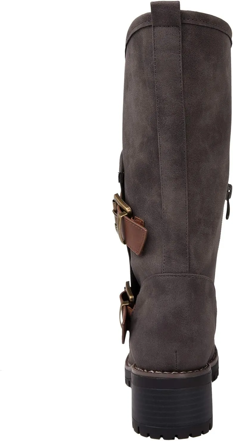GLOBALWIN Women's The Twisted Rider Motorcycle Boots Mid-Calf Fashion Boots For Women Low Heel