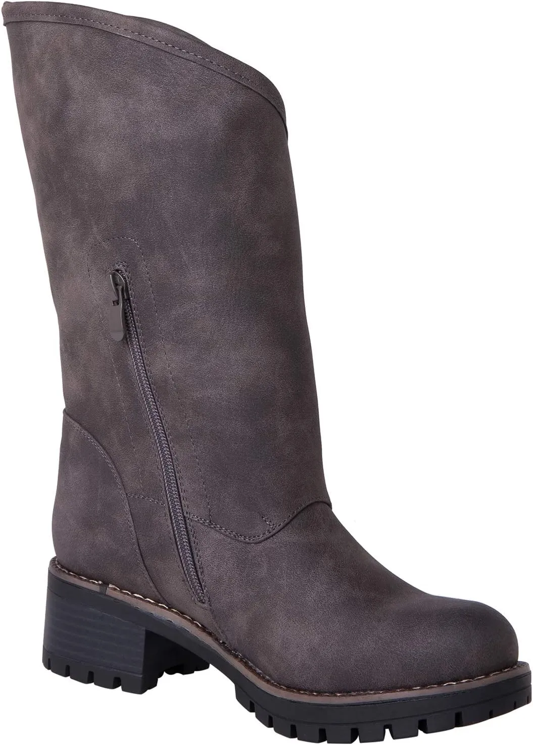 GLOBALWIN Women's The Twisted Rider Motorcycle Boots Mid-Calf Fashion Boots For Women Low Heel