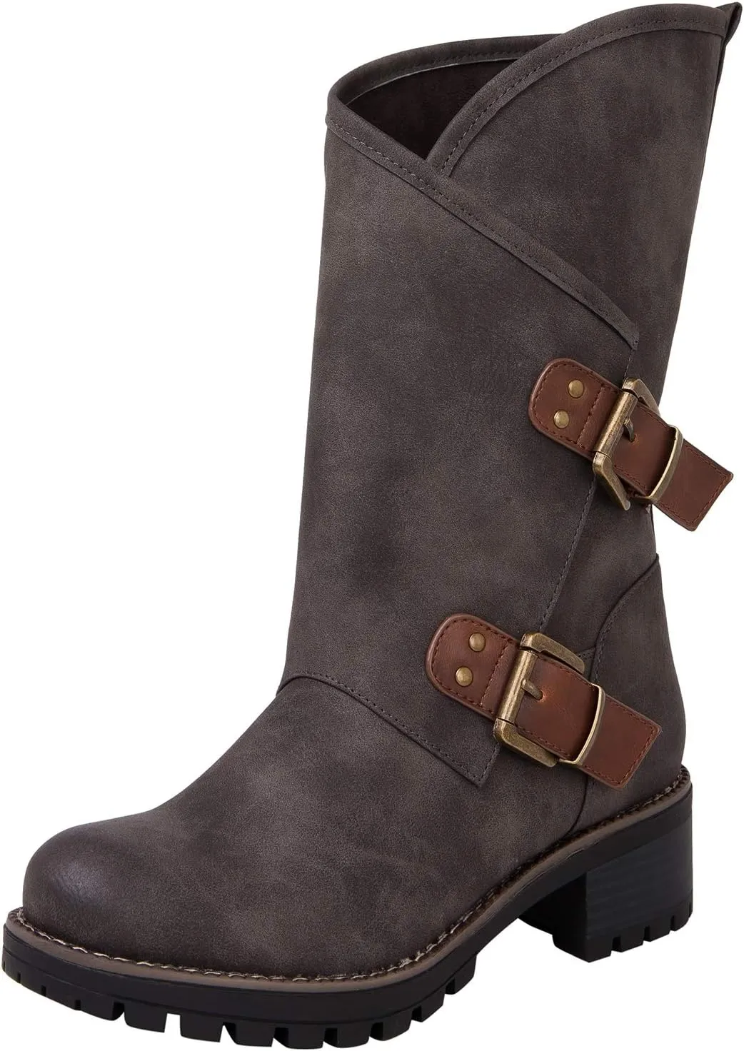 GLOBALWIN Women's The Twisted Rider Motorcycle Boots Mid-Calf Fashion Boots For Women Low Heel