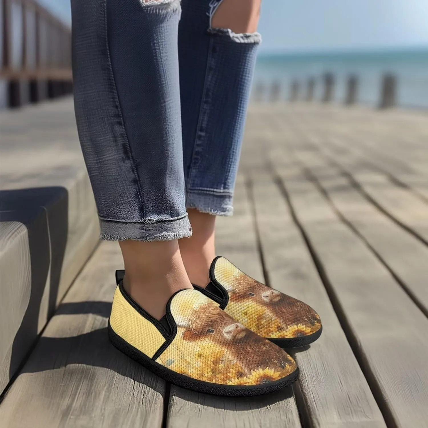 Horse Flat Mesh Shoes for Women Comfortable Office Work Shoes Breathable Mesh Anti-Slip Casual Sneakers