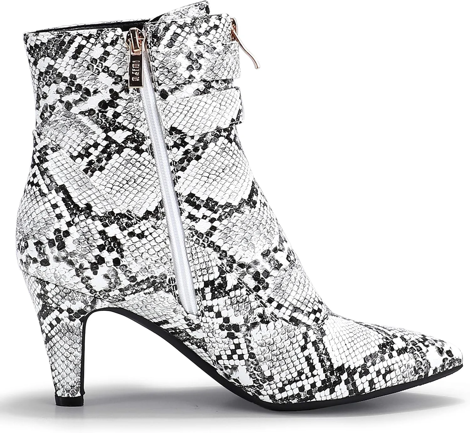 IDIFU Women's Buckle Strap Ankle Booties 3 Inch Pointed Toe Zipper Heels Dress Jeans Boots