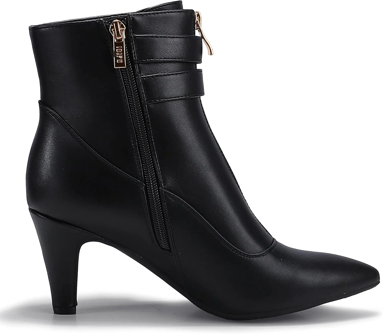 IDIFU Women's Buckle Strap Ankle Booties 3 Inch Pointed Toe Zipper Heels Dress Jeans Boots