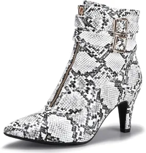 IDIFU Women's Buckle Strap Ankle Booties 3 Inch Pointed Toe Zipper Heels Dress Jeans Boots