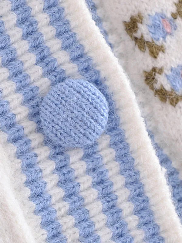 Lantern Sleeves & Bow Knit Button-Up Cozy Cardigan Sweater