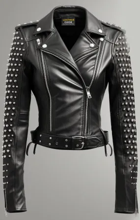 Lawrence Studs Black Women Leather Jacket