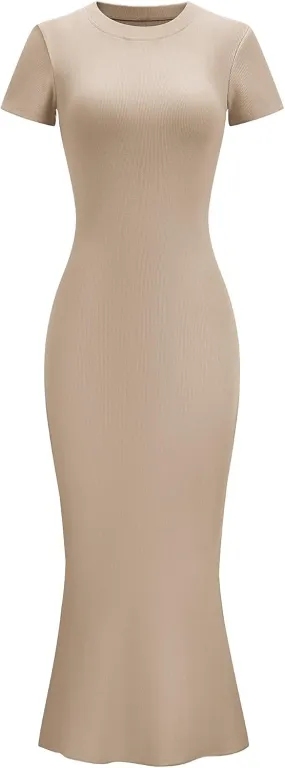 LOMON Women Fishtail Hem Ribbed Maxi Dresses Summer Casual Stylish Y2k Sexy Fitted Lady Elegant Cotton Soft Lounge Dress