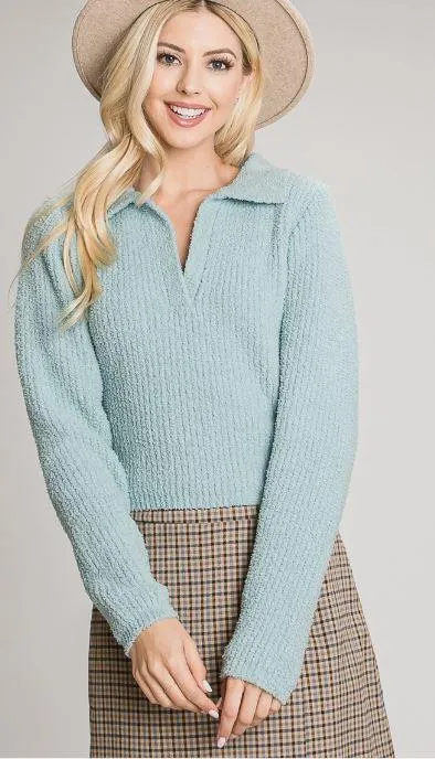 Long Sleeve Soft Chenille Collared Sweater