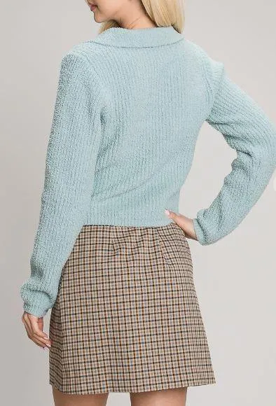 Long Sleeve Soft Chenille Collared Sweater