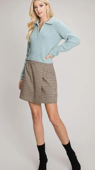 Long Sleeve Soft Chenille Collared Sweater