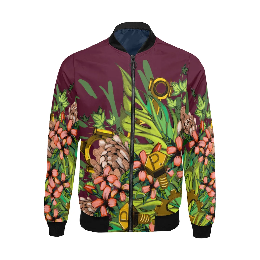 Mech Florale Burst Print Unisex Bomber Jacket
