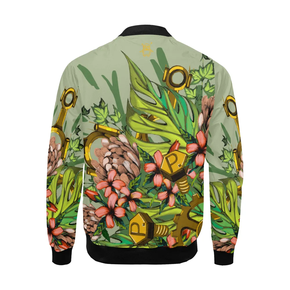Mech Florale Burst Print Unisex Bomber Jacket