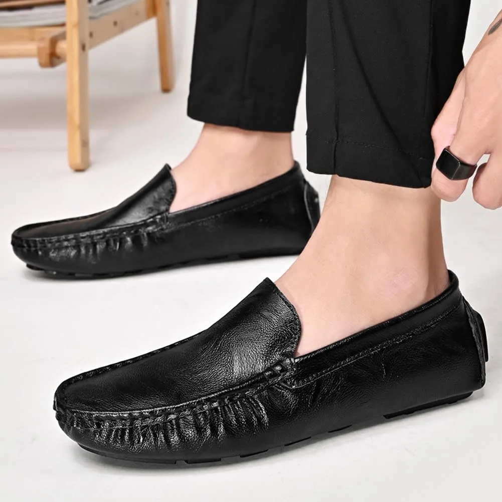 Men's Lightweight Soft Casual Genuine Leather Penny Loafer Flats Slip On Driving Walking Shoes
