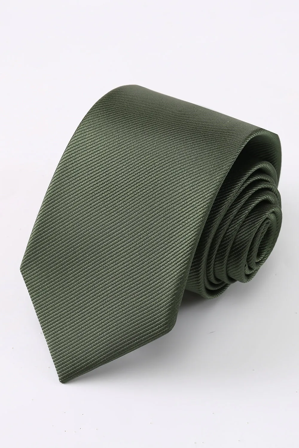 Men's Olive Solid Formal 3-Piece Satin Skinny Tie