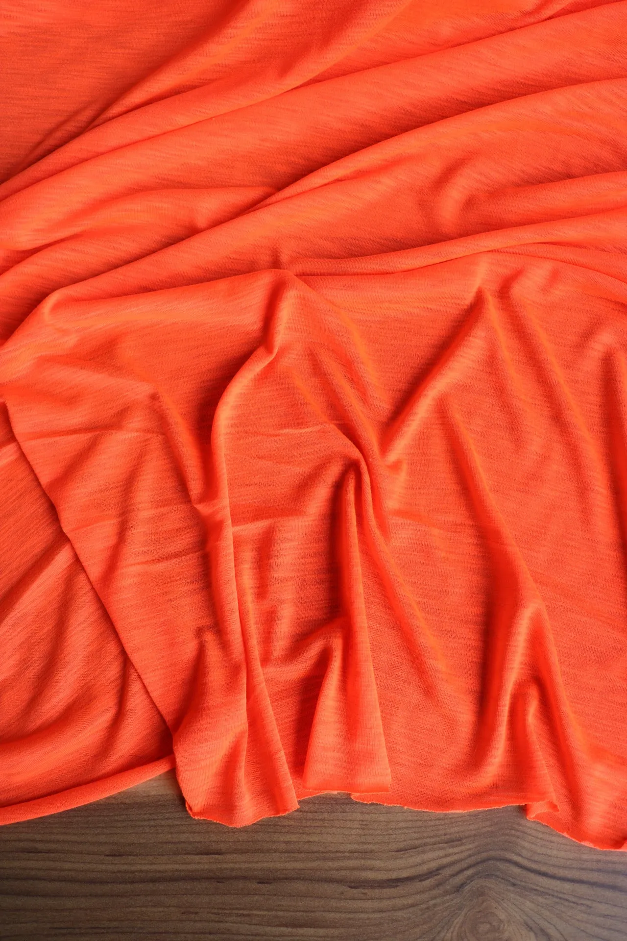 Neon Orange Spun Poly Slub Jersey