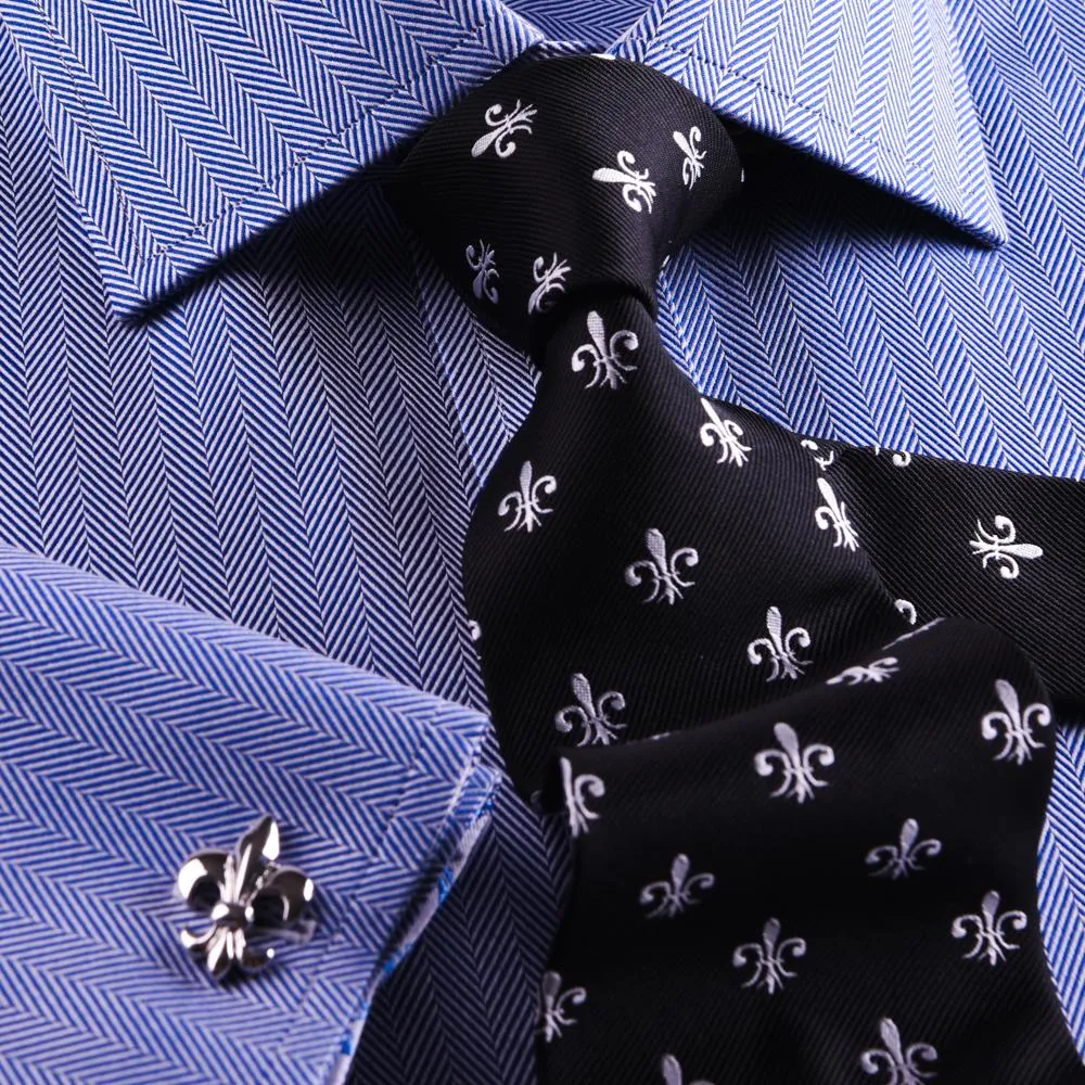 New Arrival Blue Herringbone Formal Business Dress Shirt Stylish Luxury Fashion Apparel in French Cuffss