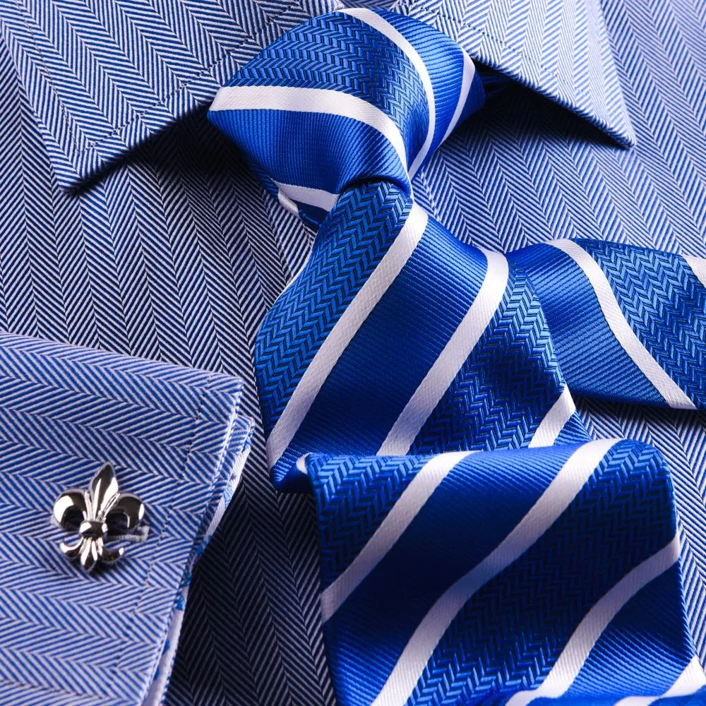 New Arrival Blue Herringbone Formal Business Dress Shirt Stylish Luxury Fashion Apparel in French Cuffss
