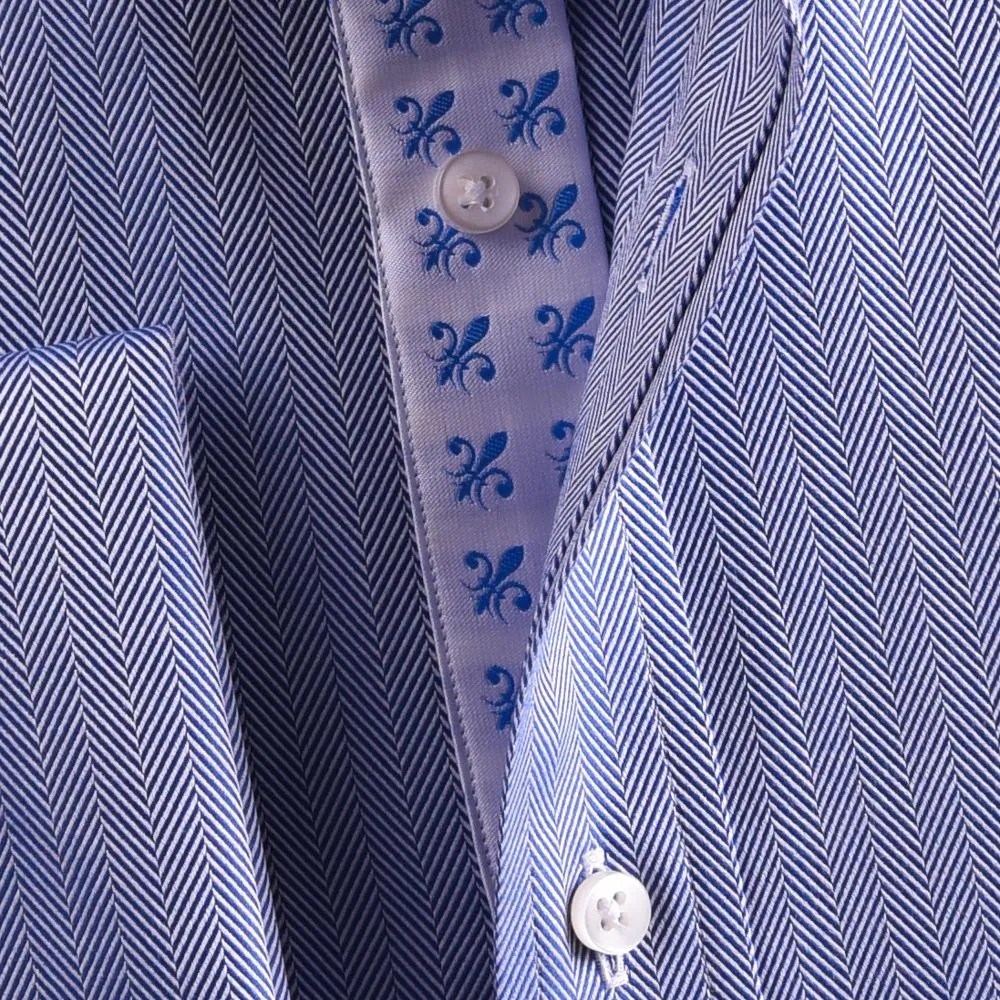New Arrival Blue Herringbone Formal Business Dress Shirt Stylish Luxury Fashion Apparel in French Cuffss