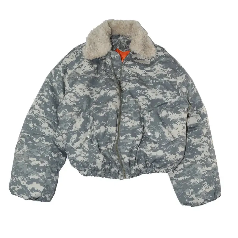 Oversized Grunge Camouflage Pattern Flight Jacket