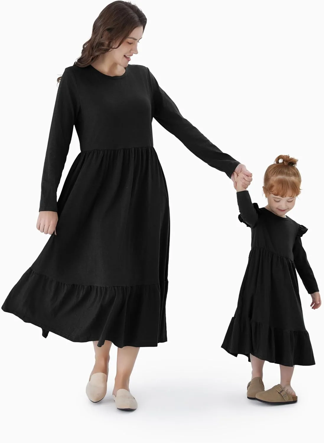 PATPAT Mommy and Me Long Sleeve Matching Dresses, Mother Daughter Cute Casual & Formal Outfits for Mom and Girls