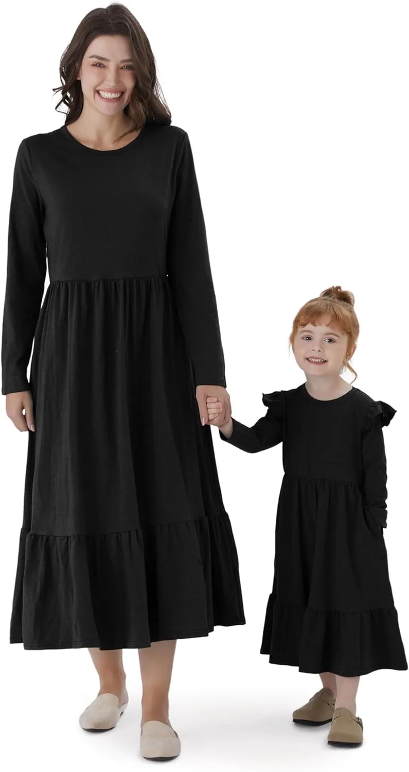 PATPAT Mommy and Me Long Sleeve Matching Dresses, Mother Daughter Cute Casual & Formal Outfits for Mom and Girls