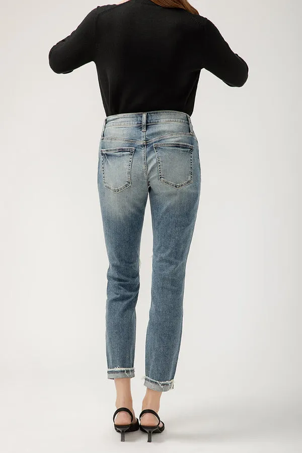 Silver Boyfriend Mid Rise Slim Leg