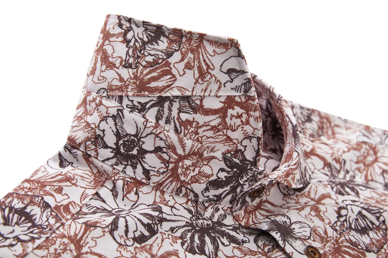 Soft Touch Stretch Colour Floral All Over Print Casual Shirt in Smart Fit