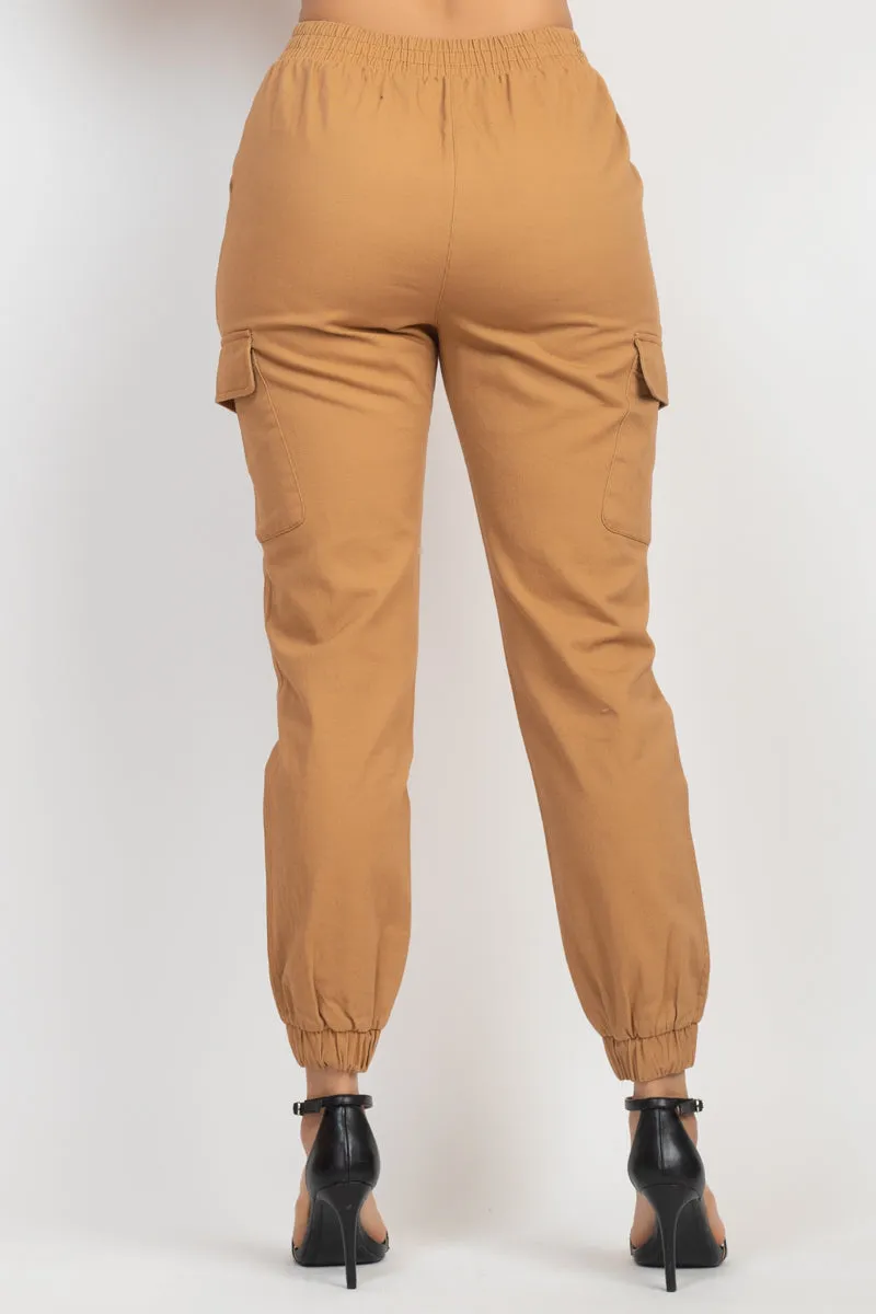 SOLID HIGH-RISE POCKETED JOGGER PANTS