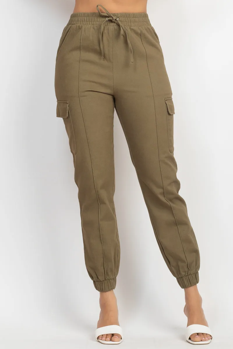 SOLID HIGH-RISE POCKETED JOGGER PANTS